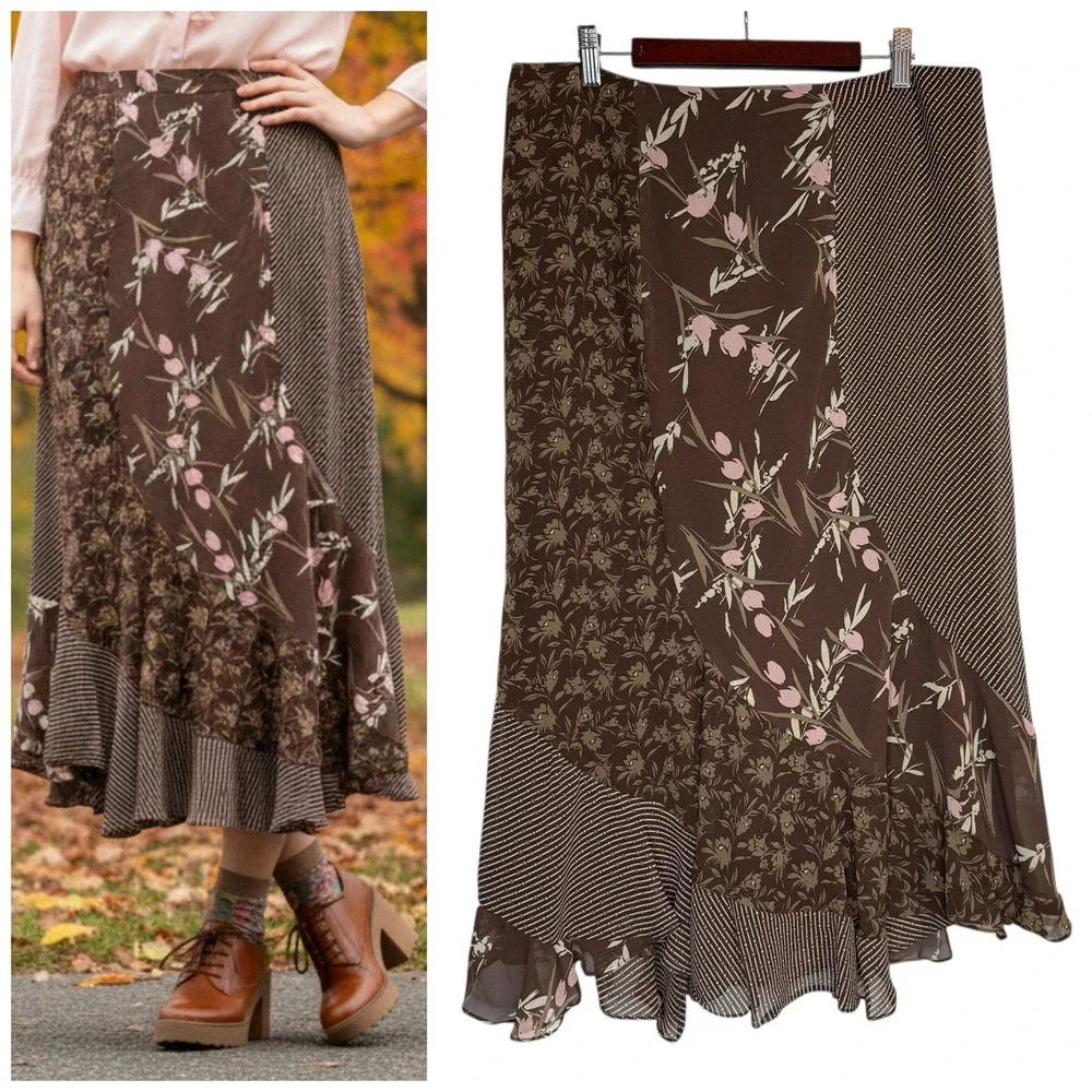 Vintage Y2K 90s‎ Midi Skirt Size 12 Floral Flare Witchy Fairy Grunge Whimsigoth